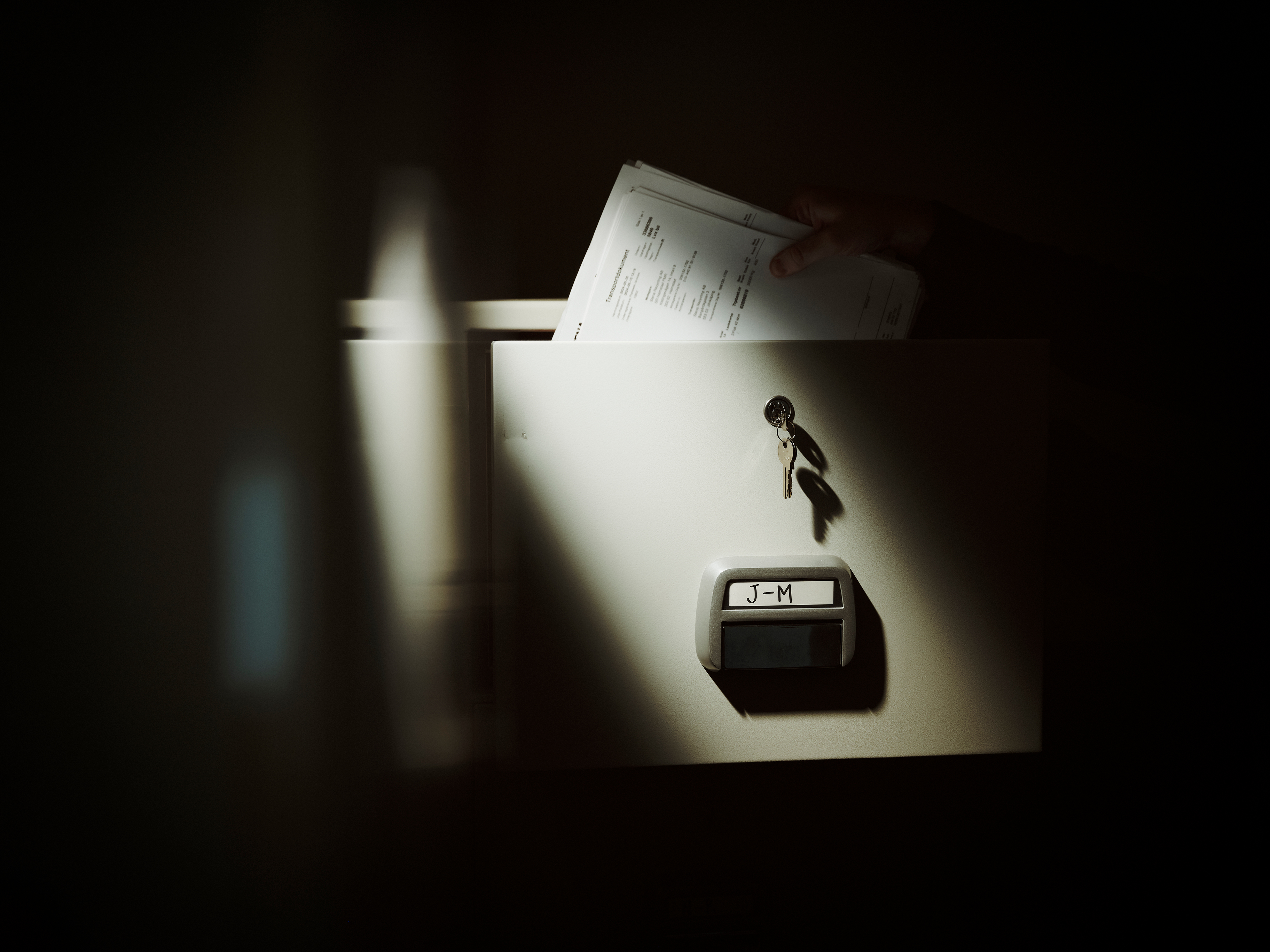 The front of a filing cabinet.